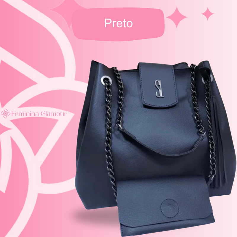 Bolsas Santa Lolla™ + Brinde Bolsa Saco Media + Bolsa Corrente Pequena + Carteira . ( Ultimas Unidades ) - Feminina Glamour